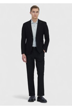 Siyah Düz Shirt Shoulder Slim Fit Pamuk Karışımlı Örme Ceket