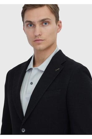 Siyah Düz Shirt Shoulder Slim Fit Pamuk Karışımlı Örme Ceket
