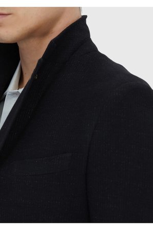 Siyah Düz Shirt Shoulder Slim Fit Pamuk Karışımlı Örme Ceket