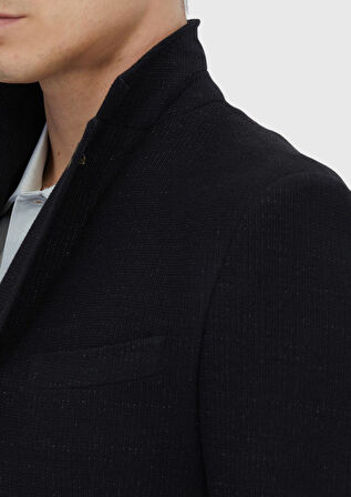 Siyah Düz Shirt Shoulder Slim Fit Pamuk Karışımlı Örme Ceket