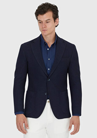Lacivert Düz Shirt Shoulder Slim Fit Pamuk Karışımlı Örme Ceket