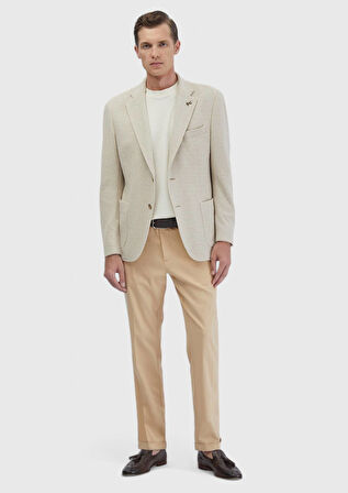 Bej Düz Shirt Shoulder Slim Fit Pamuk Karışımlı Örme Ceket