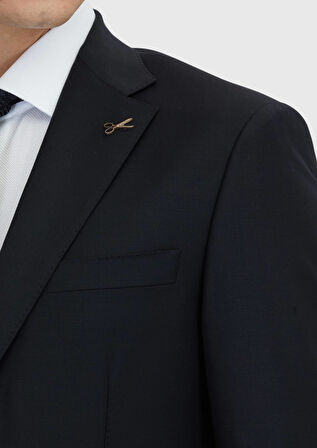 Siyah Düz Modern Fit Yün Karışımlı Takım Elbise