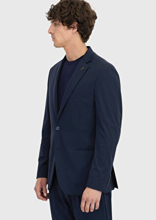 Lacivert Düz Comfort Fit Örme Takım Elbise