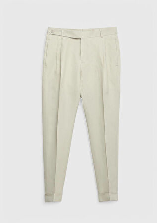 Bej Düz Zeroweight Slim Fit %100 Keten Takım Elbise