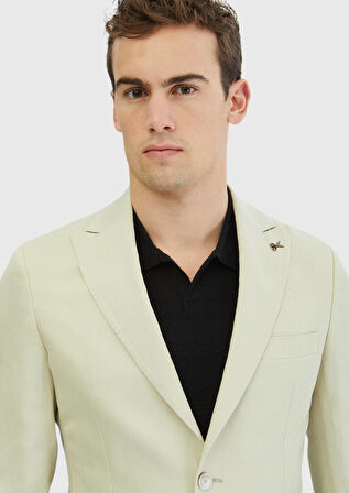 Bej Düz Zeroweight Slim Fit %100 Keten Takım Elbise