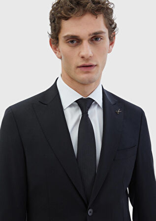 Siyah Düz Zeroweight Slim Fit Yün Karışımlı Takım Elbise