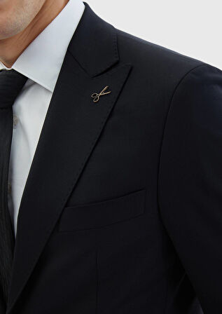 Siyah Düz Zeroweight Slim Fit Yün Karışımlı Takım Elbise