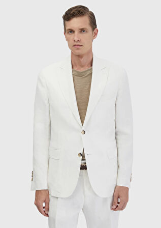 Beyaz Düz Zeroweight Slim Fit %100 Keten Takım Elbise