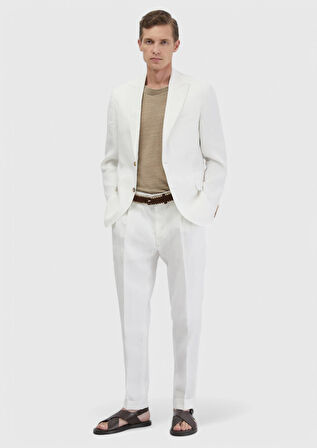 Beyaz Düz Zeroweight Slim Fit %100 Keten Takım Elbise