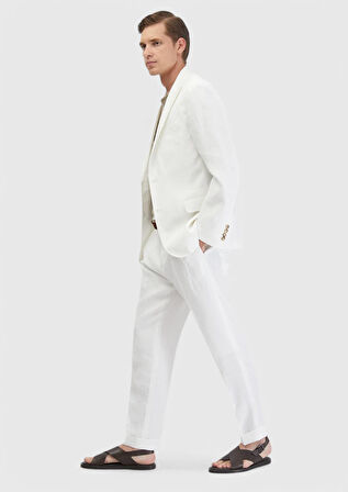 Beyaz Düz Zeroweight Slim Fit %100 Keten Takım Elbise