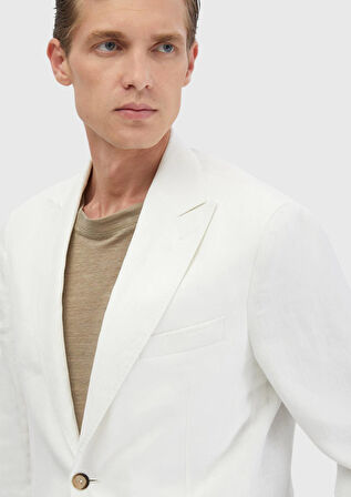 Beyaz Düz Zeroweight Slim Fit %100 Keten Takım Elbise