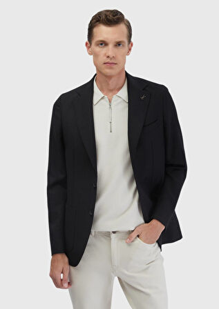 Siyah Düz Comfort Fit %100 Yün Ceket