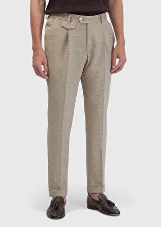 Koyu Bej Düz Kumaş Regular Fit Casual Pamuk Karışımlı Pantolon
