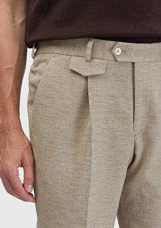 Koyu Bej Düz Kumaş Regular Fit Casual Pamuk Karışımlı Pantolon