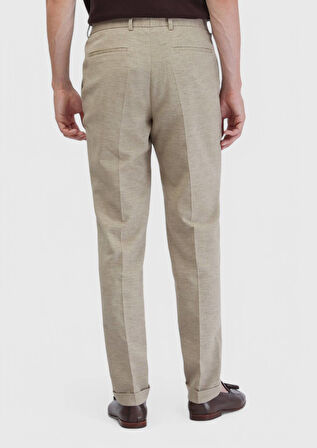 Koyu Bej Düz Kumaş Regular Fit Casual Pamuk Karışımlı Pantolon