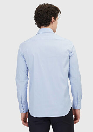 Mavi Düz Regular Fit Dokuma Klasik Pamuk Karışımlı Gömlek