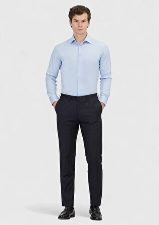 Mavi Düz Regular Fit Dokuma Klasik Pamuk Karışımlı Gömlek