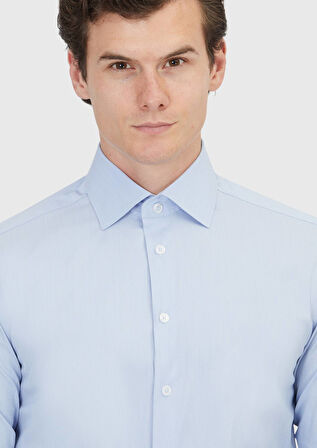 Mavi Düz Regular Fit Dokuma Klasik Pamuk Karışımlı Gömlek