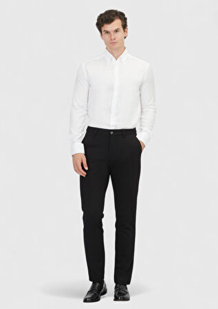 Beyaz Düz Regular Fit Dokuma Klasik Pamuk Karışımlı Gömlek