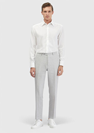 Beyaz Düz Regular Fit Dokuma Klasik Pamuk Karışımlı Gömlek