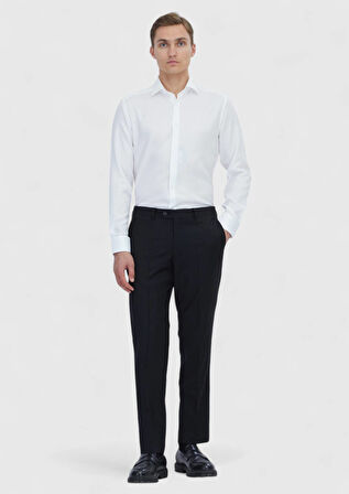 Beyaz Düz Regular Fit Dokuma Klasik Pamuk Karışımlı Gömlek