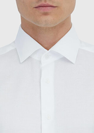 Beyaz Düz Regular Fit Dokuma Klasik Pamuk Karışımlı Gömlek