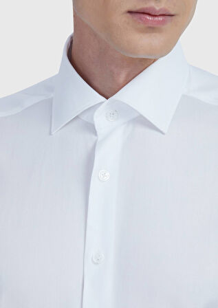 Beyaz Regular Fit Dokuma Klasik %100 Pamuk Gömlek
