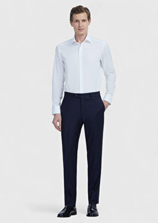 Beyaz Regular Fit Dokuma Klasik %100 Pamuk Gömlek