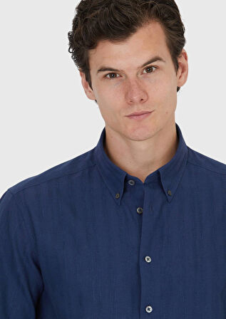 Lacivert Düz Casual Fit Dokuma Casual Pamuk Karışımlı Gömlek