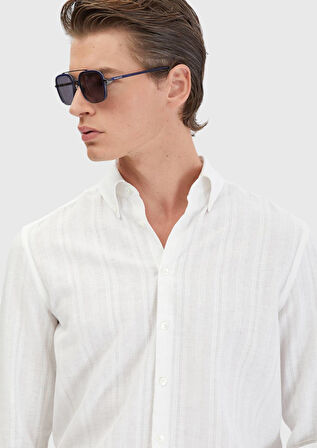 Beyaz Düz Casual Fit Dokuma Casual Pamuk Karışımlı Gömlek