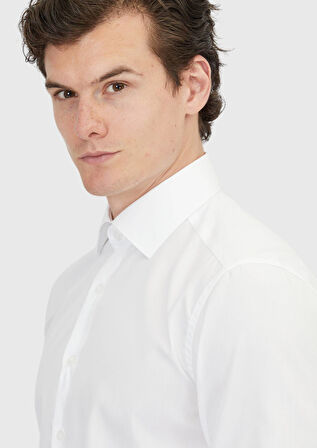 Beyaz Düz Regular Fit Dokuma Klasik %100 Pamuk Gömlek