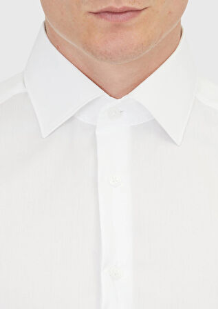 Beyaz Düz Regular Fit Dokuma Klasik %100 Pamuk Gömlek