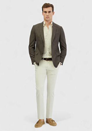 Kahverengi Desenli Regular Fit İpek Karışımlı Ceket