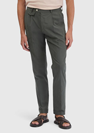 Haki Düz Kumaş Regular Fit Casual Pantolon