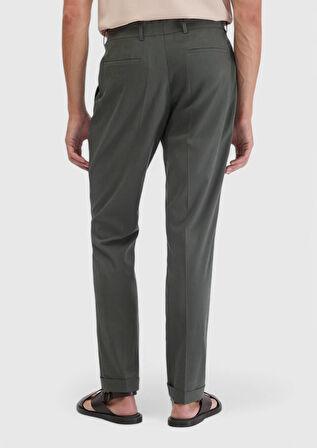 Haki Düz Kumaş Regular Fit Casual Pantolon