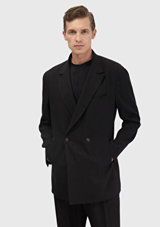 Siyah Düz Zeroweight Slim Fit Yün Karışımlı Takım Elbise