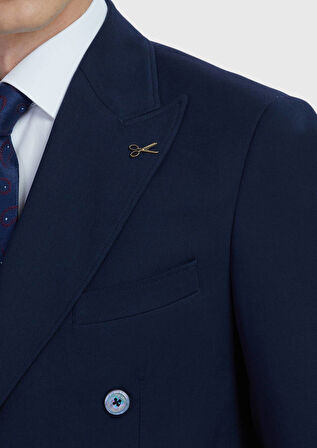 Lacivert Düz Zeroweight Slim Fit Yün Karışımlı Takım Elbise