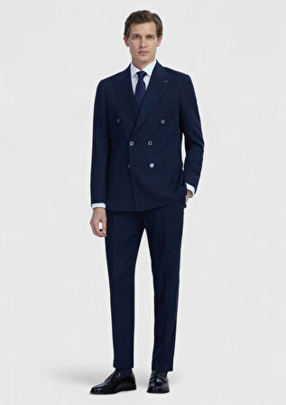 Lacivert Düz Zeroweight Slim Fit Yün Karışımlı Takım Elbise