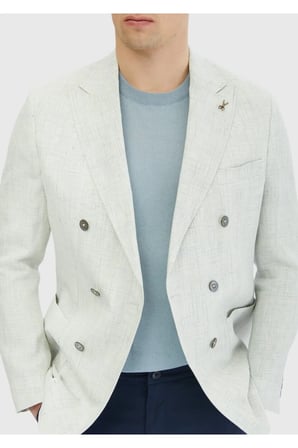 Açık Gri Desenli Zeroweight Slim Fit %100 Keten Ceket