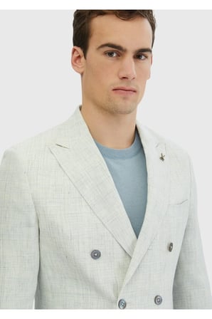 Açık Gri Desenli Zeroweight Slim Fit %100 Keten Ceket