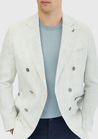 Açık Gri Desenli Zeroweight Slim Fit %100 Keten Ceket