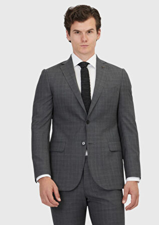 Koyu Gri Düz Regular Fit %100 Yün Takım Elbise