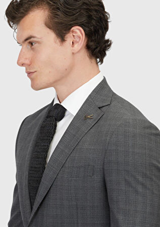 Koyu Gri Düz Regular Fit %100 Yün Takım Elbise