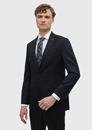 Siyah Düz Regular Fit %100 Yün Takım Elbise