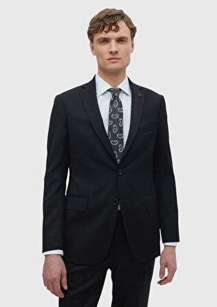 Siyah Düz Regular Fit %100 Yün Takım Elbise