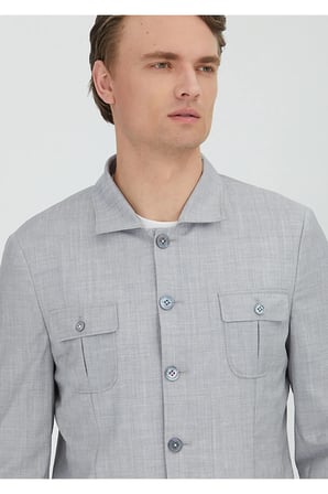 Açık Gri Düz Shirt Shoulder Slim Fit %100 Yün Ceket