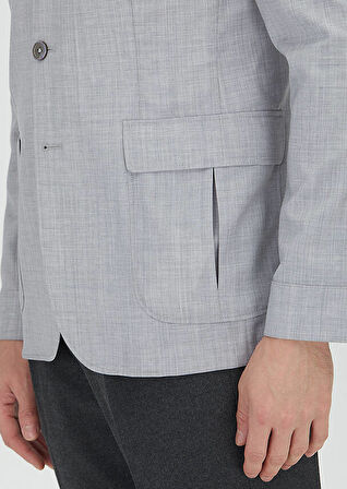 Açık Gri Düz Shirt Shoulder Slim Fit %100 Yün Ceket