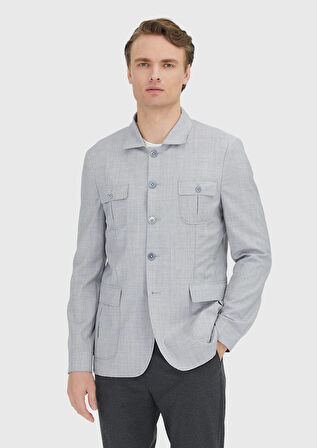 Açık Gri Düz Shirt Shoulder Slim Fit %100 Yün Ceket