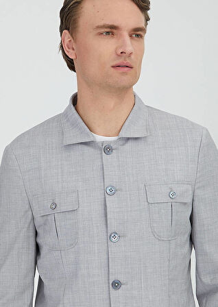 Açık Gri Düz Shirt Shoulder Slim Fit %100 Yün Ceket